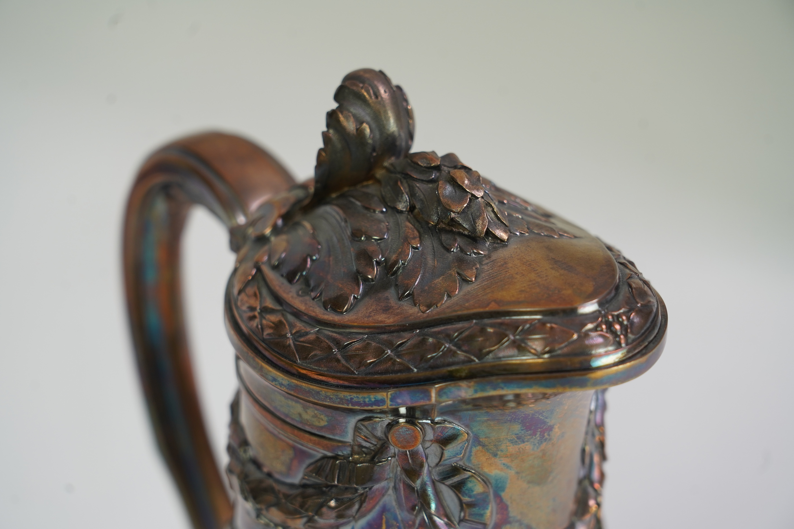 An early 20th century French 950 standard white metal mounted glass claret jug, by Risler & Carre